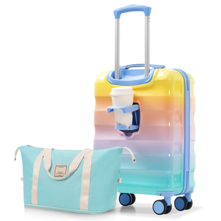 20" Carry-on Luggage with Cup Holder – Lightweight Glossy Hardshell Suitcases with Spinner Wheels, TSA Lock, Airline Approved, 2 Piece Set Dweva