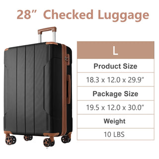 Hardshell Luggage, Lightweight Durable ABS Suitcases with Double Wheels, Expandable 28-inch Checked Luggage 28" (Black Brown) Dweva