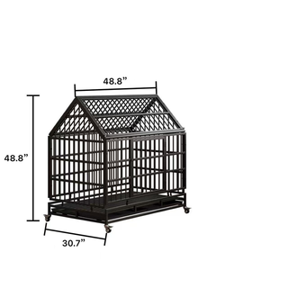 48 Inch Heavy Duty Dog Crate with Wheels, Folding Metal Big Dog Cage for Large and Medium Dogs, Cage with a pointed roof and Removable Tray. Dweva