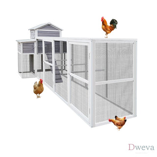 150" Extra Large Chicken Coop – Outdoor Wooden Hen House with Black Rust-Proof Metal Wire, 2 Nesting Boxes, 5 Perches for Poultry, Secure and Durable Chicken Cage Dweva