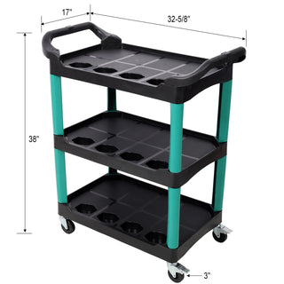 3 Tier Rolling Auto Detail Cart With Wheels,Car Wash Organizer for Detailers Garage, Workshop, Repair Shop, Storage Tool, Green&Black Dweva
