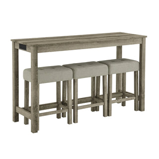 59 Inch Bar Table, Dining Table, Sofa Table with Power Outlet, 3 Upholstered Stools, 4 Piece Bar Table and Chair Set for Living Room, Dining Room, Kitchen Dweva