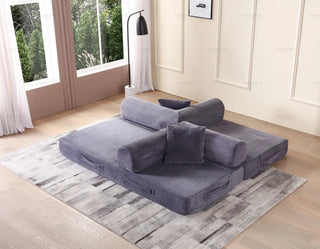 Convertible Sleeper Sofa Bed with Cylindrical Pillow - Corduroy Folding Mattress Couch with Fixed-Shape Frame for Living Room, Bedroom, Lounge, Studio - Gray Dweva