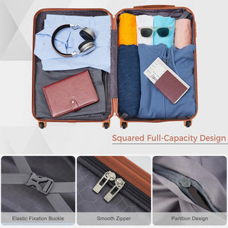 Luggage Sets 4 Piece, ABS Durable Suitcase with Travel Bag, Carry On Luggage Suitcase Set with 360° Spinner Wheels, ivory and brown Dweva