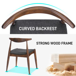 Set of 2 Rubberwood Dining Chairs with Ergonomic Backrest & Comfort Cushions, Walnut+Charcoal (same sku: 59296.00F) Dweva