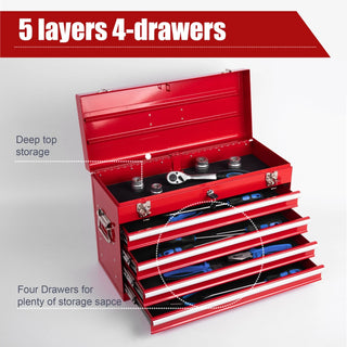 Heavy Duty Metal Tool Box, 21-inch, Portable Metal Tool Box with 4 Drawers, Small Tool Chest with EVA Liners, Ball Bearing Slide Drawers Locking & Powder Coated Finish, Multi-Function Tool Organizer Dweva