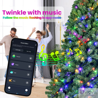 6FT PVC Christmas Tree with 280 WiFi Music Sync LED Lights – App Control, 917 Tips, Hinged Branches, Dual-Color Effects, Metal Stand Dweva