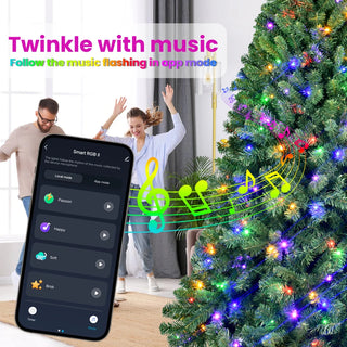 7FT PVC Christmas Tree with 380 WiFi Music Sync LED Lights – App Control, 1339 Tips, Hinged Branches, Dual-Color Effects, Metal Stand Dweva