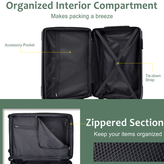 Luggage Sets 3 Piece, Hard shell ABS Lightweight Durable Suitcases with Double Spinner Wheels 20/24/28 Inch (Green) Dweva