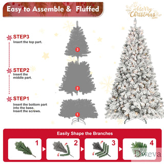 7.5FT Flocked Christmas Tree with 550 UL Lights and 49 Natural Pine Cones – Snowy PVC Tips, 1474 Tips, Hinged Structure, Stable Metal Stand, Easy Setup Dweva