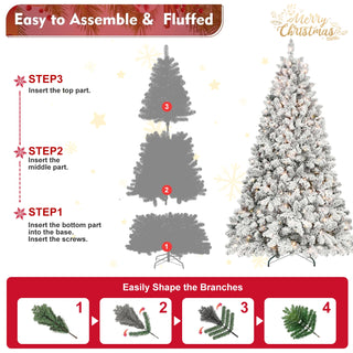 7FT Flocked Christmas Tree with 500 UL Lights and 45 Natural Pine Cones – Snowy PVC Tips, 1124 Tips, Hinged Structure, Stable Metal Stand, Easy Setup Dweva