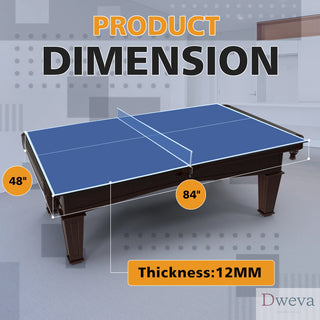 7*4ft Blue Mid-Size Ping Pong Conversion Top Foldable & Portable Table Tennis Table Top for Indoor Games Dweva