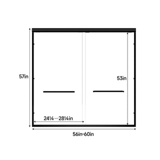 60" W x 57" H Aluminum Frame Double Sliding Shower Door, Soft-Close Matte Black Bathtub Door, 1/4" (6mm) Clear Nano-Coated Tempered Glass, Dual Stainless Steel Handles Dweva