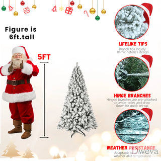 8ft Flocked Pre-Lit Christmas Tree with 500 UL Warm White Lights, 1460 PVC Tips, Auto-Unfold Memory Wire, Easy Assembly & Stable Metal Stand – Snowy Holiday Decor Dweva