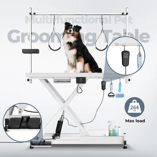 Update electric pet grooming table, 110V/220V professional groomer recommend super Deluxe electric pet grooming table, height adjust from 8 up to 36inch WHITE COLOR Dweva