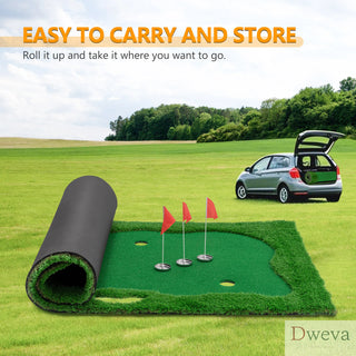 10x5 FT Golf Putting Green, Golf Training Mat with High-quality Turf, 3 Holes, 3 Flags and Cups for Indoor Outdoor Dweva