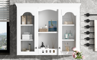 Wall Mounted Medicine Cabinet, Bathroom Wall Cabinet with 2 Glass Doors, Over The Toilet Space Saver Storage Cabinet with Ample Storage, White Dweva