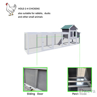 Gray Wooden Chicken Coop Outdoor Hen House with Run, Waterproof Roof & Nesting Box, Rabbit Duck Poultry Cage with Perch, Sliding Tray, and Secure Locks Dweva