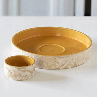 Handcrafted Sustainable Ceramic Chip-N-Dip Bowl- Amber Love Dweva