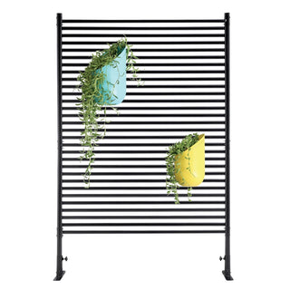 71.26''x46.65'' Outdoor Privacy Screens Freestanding,Metal Privacy Fence Panels for Outside, Slatted Privacy Screens with Stand,Black Dweva