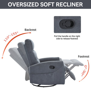 Manual Recliner Chair with Rocker and Swivel in Fabric for Living Room, Grey Dweva