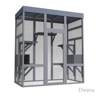 62.6" Wooden Outdoor Catio for Cats, Large Cat Enclosure with Waterproof Roof, 2 Napping House, Platforms & Rust-Proof Wire – Secure Pet Cage for Backyard or Patio Dweva