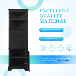 Black Triangle Tall Cabinet with 3 Drawers and Adjustable Shelves for Bathroom, Kitchen or Living Room, MDF Board with Painted Finish (WF306469AAG New Color) Dweva