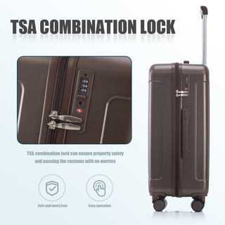 20"/24"/28" 3 pcs/set in ABS Spinner Wheel Luggage, Carry on Suitcase, Matching Color, TSA Combination Lock (Brown) Dweva