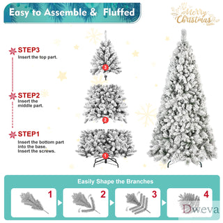 4FT Flocked Christmas Tree with 150 Warm White LED Lights – 350Tips, Snowy PVC & Hard Needle Branches, Hinged Design for Easy Setup, Sturdy Metal Stand – Full & Realistic Holiday Tree Dweva