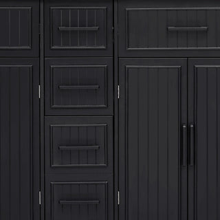 K&K 56.5'' Kitchen Island with Drop Leaf, Power Outlet, Embossed Vertical Stripe Rolling Kitchen Cart on Wheels with 4 Doors , 5 Deep Drawers and Adjustable Shelves, for Kitchen, Dining Room, Black Dweva