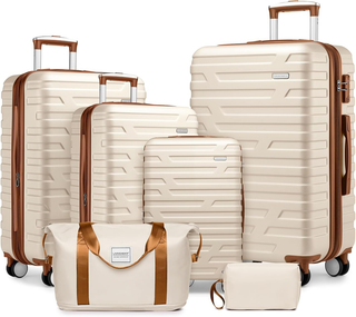 Luggage Sets 6 Piece with Duffel Bags, Hardside Expandable Suitcases with Spinner Wheels TSA Lock, Cream Dweva