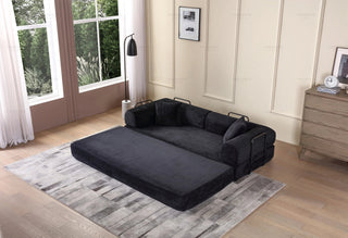 Convertible Sleeper Sofa Bed with Cylindrical Pillow - Corduroy Folding Mattress Couch with Fixed-Shape Frame for Living Room, Bedroom, Lounge, Studio - Black Dweva