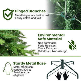 5ft Pre-Lit Christmas Tree with 250 Warm White LED Lights, 850 Tips Realistic PE+PVC Hinged Tree with Metal Stand, Full Artificial Xmas Tree for Holiday Decoration Dweva