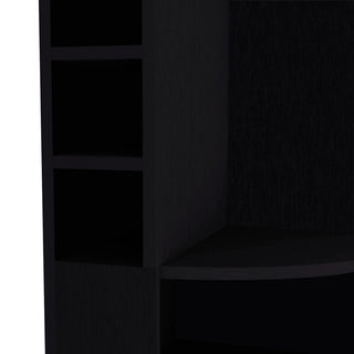 FM FURNITURE Clifton Corner Bar Cabinet, with 5 shelves,Cup Hanger and Eight Built-in Wine Rack, Black Dweva
