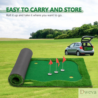 12x5 FT Golf Putting Green, Golf Training Mat with High-quality Turf, 3 Holes, 3 Flags and Cups for Indoor Outdoor Dweva