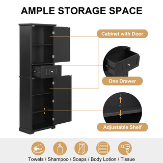 Tall Bathroom Storage Cabinet, Freestanding Storage Cabinet with Drawer and Adjustable Shelf, MDF Board with Painted Finish, Black (Old Sku:WF312727AAB)