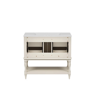 36" Bathroom Vanity Cabinet with Sink Combo Set, Undermount Ceramic Sink, Free Standing Vanity Set with 4 Drawers, Solid Wood Frame Bathroom Cabinet, Beige Dweva