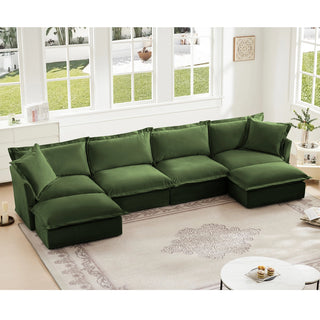 Slipcovered Fluffy Sofa - 4 Seat with 2 Ottoman Dweva