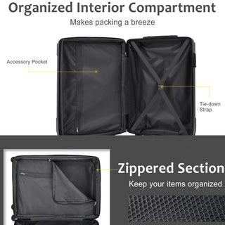 Luggage Sets 3 Piece, Expandable Hard shell ABS Suitcases with Double Spinner, Travel luggage Set with TSA Lock (20/24/28inch, Black) Dweva