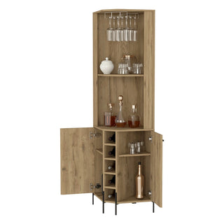 Reese Corner Bar Cabinet, Two Shelves, Double Door Cabinet, Five Built-in Wine Rack, Four Interior Shelves Dweva