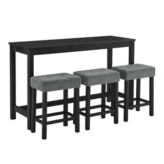 59 Inch Bar Table, Dining Table, Sofa Table with Power Outlet, 3 Upholstered Stools, 4 Piece Bar Table and Chair Set for Living Room, Dining Room, Kitchen Dweva