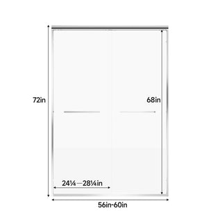 60" W x 72" H Chrome Aluminum Frame Double Sliding Shower Door with 1/4" (6mm) Nano-Coated Clear Tempered Glass and Dual Stainless Steel Handles Dweva