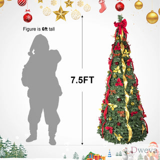 6FT Pop-Up Christmas Tree with 150 Warm White UL Lights – Pre-Decorated with Red & Gold Ornaments, Flowers, Ribbons & Bows – Easy Assembly, Space-Saving Collapsible Holiday Tree Dweva