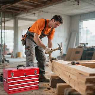 Heavy Duty Metal Tool Box, 21-inch, Portable Metal Tool Box with 4 Drawers, Small Tool Chest with EVA Liners, Ball Bearing Slide Drawers Locking & Powder Coated Finish, Multi-Function Tool Organizer Dweva