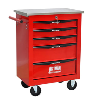 5 Drawers Multifunctional Tool Cart with Wheels,Metal Rolling Tool Cart Storage for Garage Workshop Warehouse Repair Shop--With Stainless Steel Roof--Red&Black Dweva