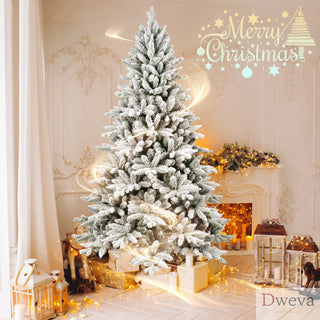 7ft Flocked Christmas Tree with 1514 Tips, Realistic PE+PVC Snowy Hinged Tree with Metal Stand, Full Artificial Xmas Tree for Holiday Decoration Dweva