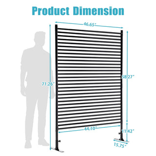 71.26''x46.65'' Outdoor Privacy Screens Freestanding,Metal Privacy Fence Panels for Outside, Slatted Privacy Screens with Stand,Black Dweva