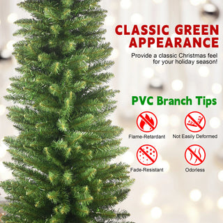 7FT Green Pencil Christmas Tree – Slim PVC Tree with 469 Tips, Space-Saving Design, Stable Metal Stand, Perfect for Small Spaces & Corners Dweva