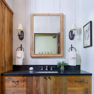 22x30 Inches Wood Framed Mirrors for Bathroom,Wooden Frame Wall Mirror Farmhouse Wall Mounted Rectangle Mirror for Vanity (Horizontal/Vertical) with beading Dweva