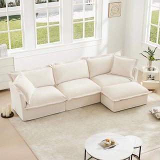 Slipcovered Fluffy Sofa - 3 Seat with Ottoman Dweva